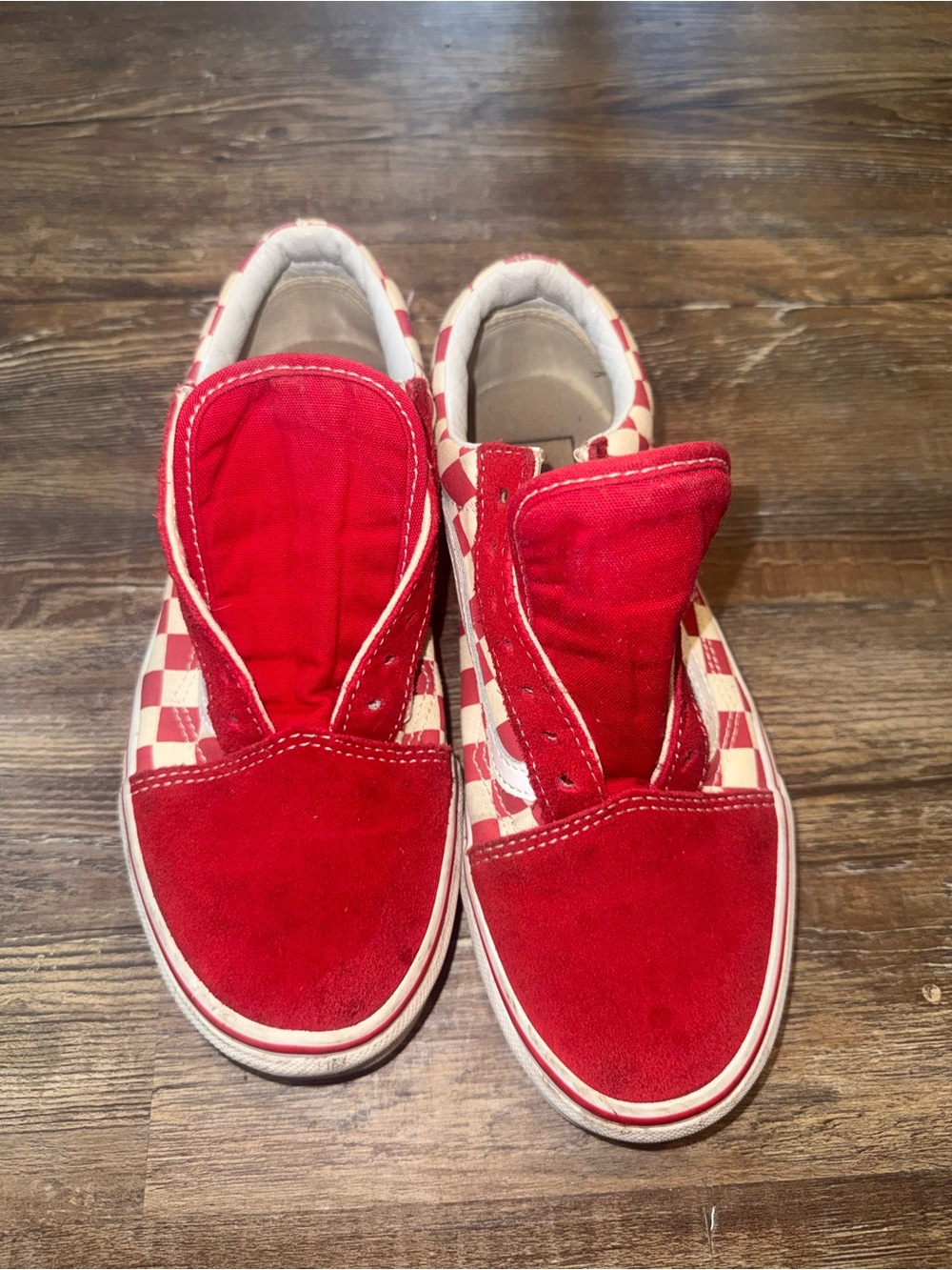 Vans Old Skool Red Checkerboard Sneakers Youth 5 Women’s 7.5